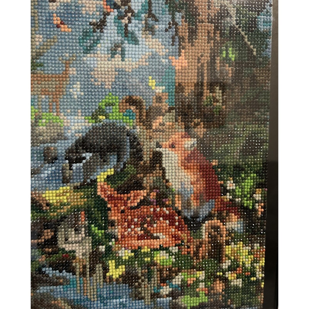 Beaded Diamond Painting Wall Hanging 14"x11 Sweet Forest Animals Black Framed - Picture 2 of 10